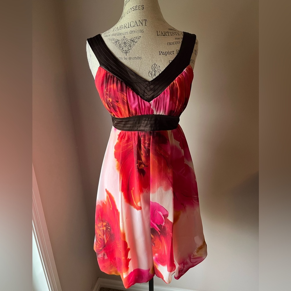 Women’s sleeveless pink floral dress; size 10